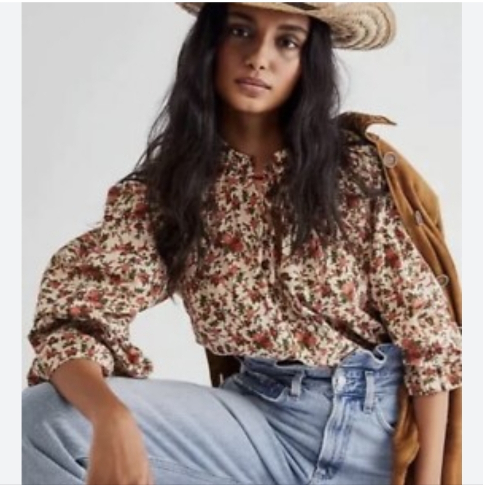 Free People Meant To Be Vintage Peasant Blouse Long Sleeve